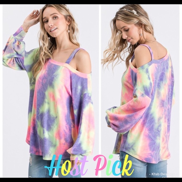 Tops - NEW! Tie-Dye Super Soft Open Shoulder Top